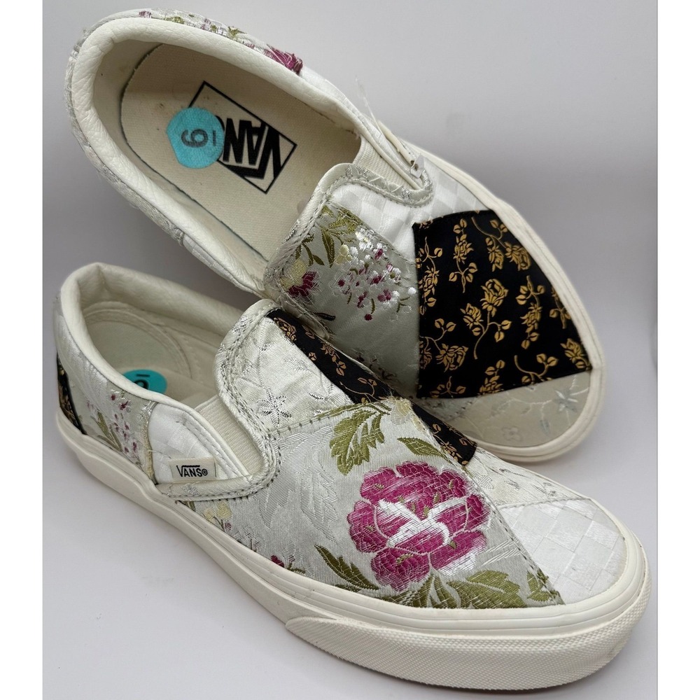 Boho‎ Floral Luxe Brocade Vans Slip-On Satin Patchwork sz 7.5 Statement Shoe